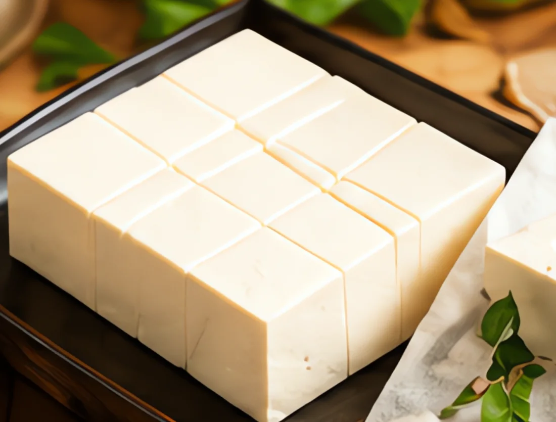 Đĩa đậu hũ non sốt thịt bằm cà chua rắc hành lá bên bát cơm trắng